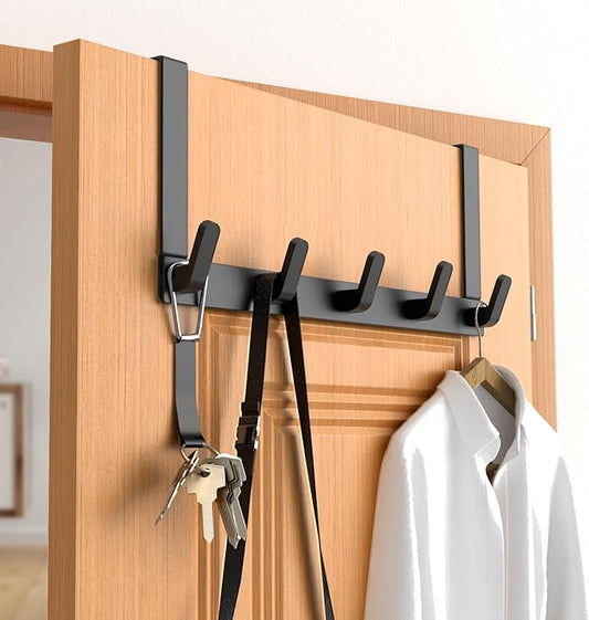 CHAUNCEY HOME Over The Door Hooks Hanger, Heavy Duty Rack for Winter Coat, Fits 1 3/8" Doors, L7U - Bathroom Accessories and Towel Organizer Holder, Matte Black