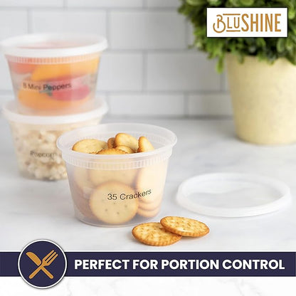BluShine [36 Sets] 16 oz. Plastic Deli Food Storage Containers with Airtight Leak Proof Lids - Reusable -Microwave, Fridge, and Freezer Safe