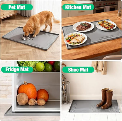 Aisslro Under Sink Mat 34" X 22", Waterproof Silicone Under Sink Mats for Kitchen, Anti-Leak Shelf Liner & Cabinet Protector with Raised Edge, [BPA Free] Bathroom Tray Home Organizer, Gray