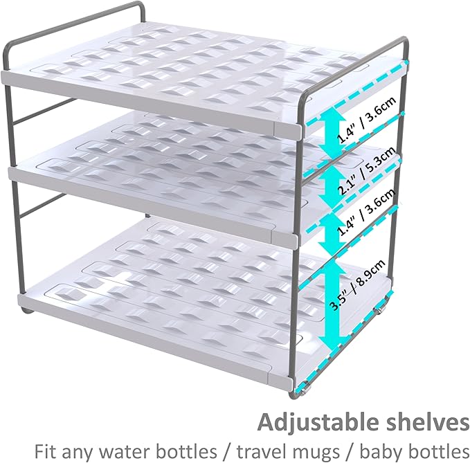 YAN & HIN 2 Packs Extendable Pantry Organizers and Storage, Kitchen Cabinet Organizer, 3-Tier Adjustable Height, Hold 15 Bottles - Water Bottle, tupperware, Fridge, Kitchen countertop Organizer