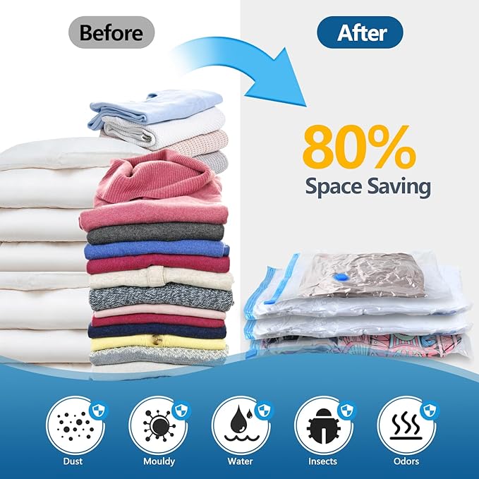 HOTBAG Large Vacuum Storage Bags with Electric Pump 25Pack(5 Jumbo/5 Large/5 Medium/5 Small/5 Roll) Vacuum Seal Bags For Clothing Travel Packing,Blanket,Duvets,Pillows,Comforters