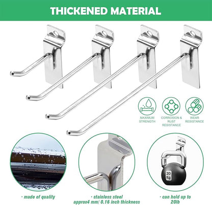 40Pcs 2/4/6/8 Inches Silver Slatwall Panel Hooks Assortment Set, Heavy Duty Slat Wall Hanging Display Hooks Pegboard Hanger Hook for Gridwall Garage Shop Retail