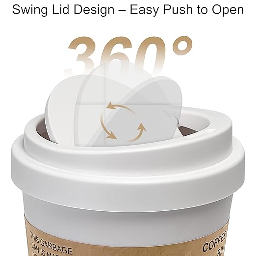 Soddeph Plastic Mini Trash Can with Swing-Top Lid, 0.9 Gallon Desktop Waste Bin for Coffee Table, Office, Small Countertop Wastebasket for Counter, Vanit (White, Small)