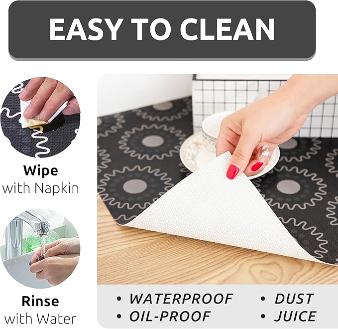 12X120 Inch Shelf Liner for Kitchen Cabinets, PVC Drawer Liner for Dresser Non-Slip Bathroom, Non-Adhesive Cabinet Liner Washable (Black Circle)(1 Roll)