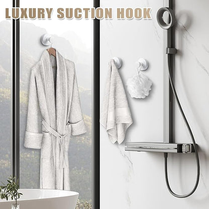 Fenas Suction Cup Hooks for Shower No-Drill Bathroom Hooks for Towels, Robes, Loofah Mountable on Bathroom Walls, Kitchen, Glass, Mirrors, Tile and Smooth,Non-Porous Surfaces (4, White)