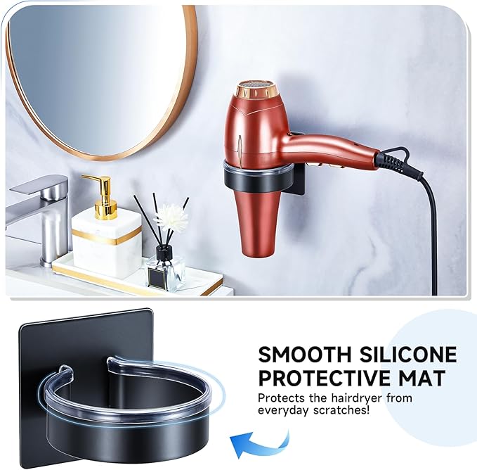 Oukimly Hair Dryer Holder Wall Mounted, Blow Dryer Holder, Hair Tool Organizer for Hair Dryer Storage Hanger, Adhesive Hairdryer Holder for Bathroom Barber Shop (Black)