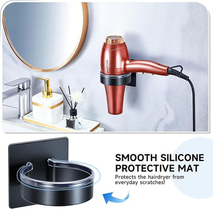 Oukimly Hair Dryer Holder Wall Mounted, Blow Dryer Holder, Hair Tool Organizer for Hair Dryer Storage Hanger, Adhesive Hairdryer Holder for Bathroom Barber Shop (Black)