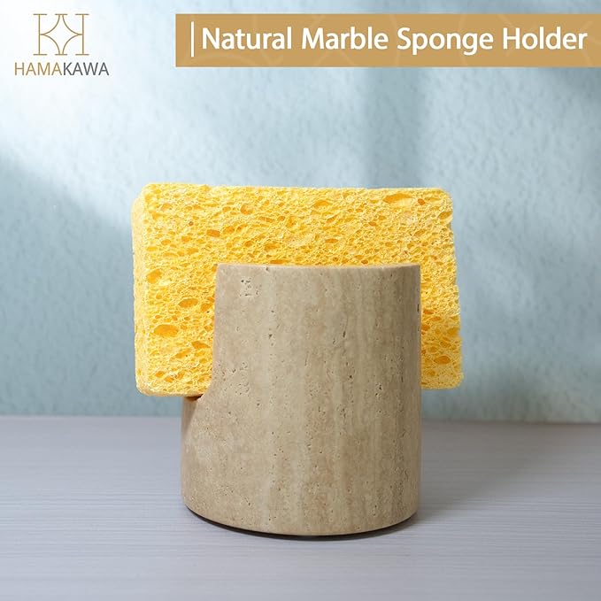 HAMAKAWA Natural Marble Travertine Sponge Rack, Beige Sink Storage Rack Suitable for Kitchen Countertops, Drying Rack, Sink Organizer