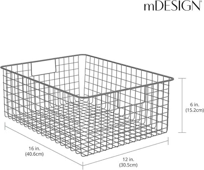 mDesign Metal Wire Food Storage Basket Organizer with Handles for Organizing Kitchen Cabinets, Pantry Shelf, Bathroom, Laundry Room, Closets, Garage - Concerto Collection - 2 Pack - Graphite Gray