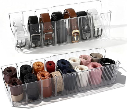 HZJYW Belt Organizer,2-Piece Set with Transparent Belt Rack and Adjustable Divider for Storing Underwear,Socks,tie Drawers and wardrobes