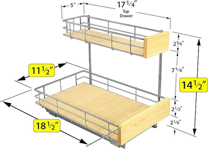 LYNK PROFESSIONAL® SELECT™ Pull Out Under Sink Kitchen Cabinet Organizer - 11.5 in. x 18 inch deep Drawer - Sliding Shelf Organizer and Undersink Storage Shelves - Lifetime Ltd. Warranty – Chrome