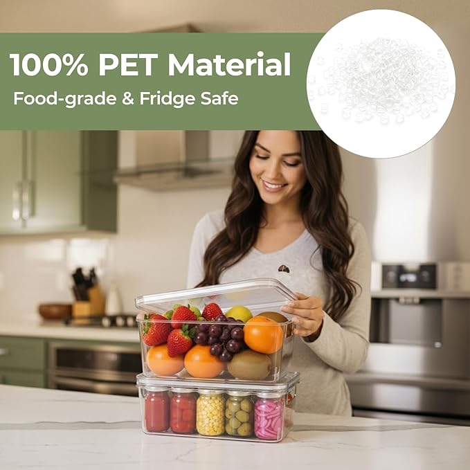 MOONEDGE Clear Plastic Storage Bins with Lids – Stackable Organizer Containers for refrigerator, Kitchen, Pantry, Bathroom, Closet, Laundry Room, Office – 4 Pack (10×6×5 in)