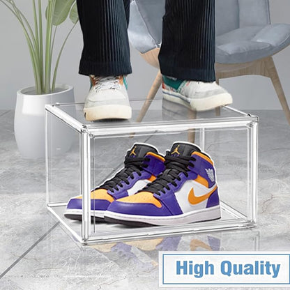DAYOOH 10 Pcs Clear Shoe Storage Boxes Stackable Acrylic Sneaker Shoe Display Case Size 14, Transparent Storage Bins for Boot Handbag Organizer Containers with Magnetic Lids