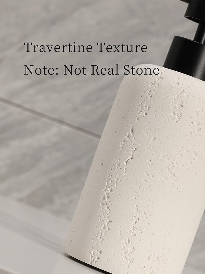 Haocoott Soap Dispensers 400mL 13.5 OZ, 2 PCS Luxurious Hand Dish Lotion Shampoo Soap Dispenser Jar, Travertine Soap Pump Bottles for Kitchen Bathroom Countertop (Cream)