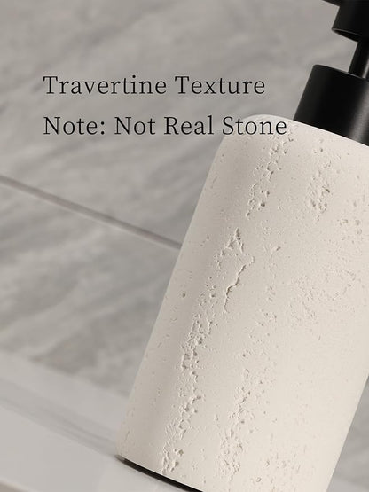 Haocoott Soap Dispensers 400mL 13.5 OZ, 2 PCS Luxurious Hand Dish Lotion Shampoo Soap Dispenser Jar, Travertine Soap Pump Bottles for Kitchen Bathroom Countertop (Cream)