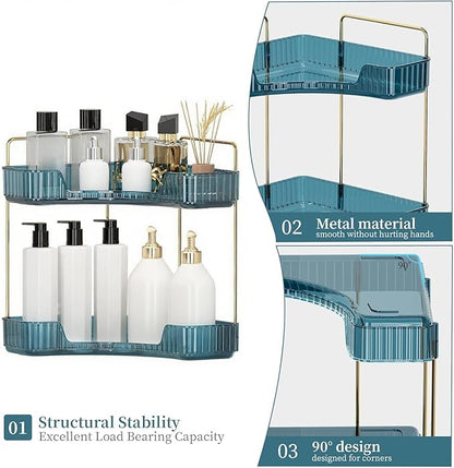 INVSSENE Corner Bathroom Countertop Organizer, Vanity Organizer Trays for Counter, Makeup Organizers, Perfume Tray, Skincare Shelf Storage Gifts for Women Girl Student (Blue, 2 Tiers)