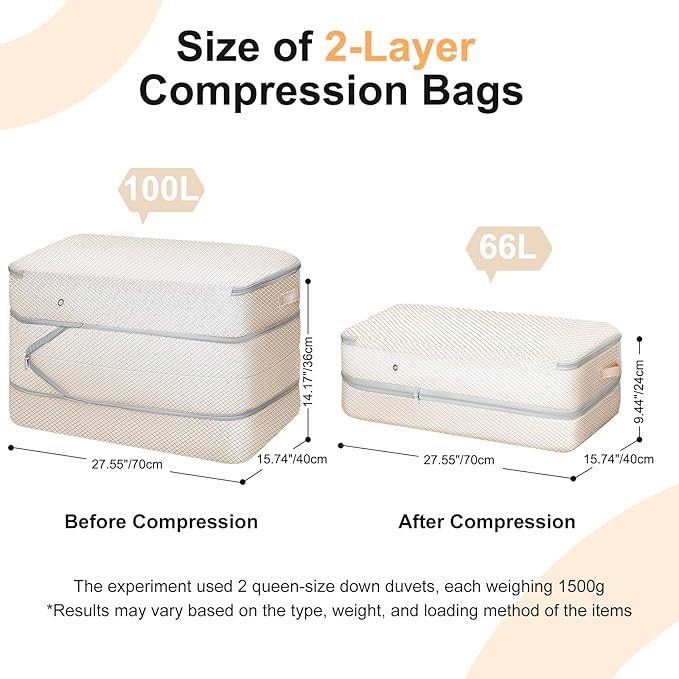 Easortm Comforter Storage Bag - Large Capacity Bedding Storage Bags Ultra Space Saving Self Compression Organizer, Washable Compression Bags for Storage Comforter Blanket Duvet Pillow, 4-Pack, Beige
