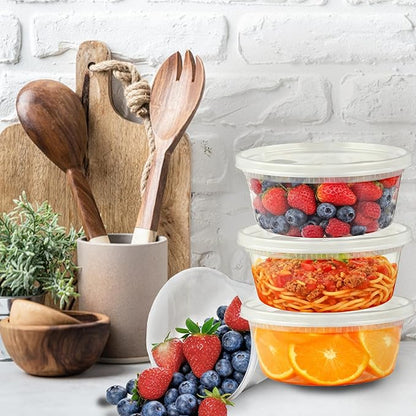 Slomg 100 Pack 8oz Plastic Deli Containers with Lids, Disposable Food Storage Containers for Soup Meal Prep Leftover, To Go Takeout Quart Bowls for Restaurant Kitchen Microwave Dishwasher Freezer Safe