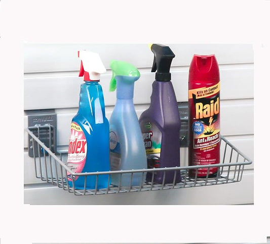 Small Angle Basket with CamLoks for Storage on Garage Slatwall Panels