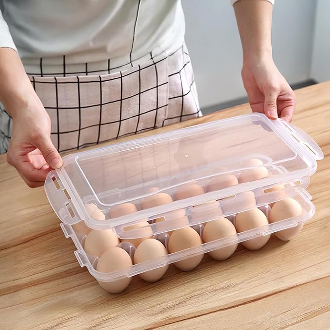 2 Pack Covered Egg Holders For Refrigerator, Plastic Storage Container/Deviled Egg Tray Carrier with Lid Fits 18X2 Eggs(36 Eggs)