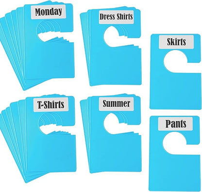 20 Pack White Clothing Rack Size Dividers Plus 45 Labels (1 Inch) and 18 Large Blank Labels, Large Rectangular Clothing Closet Dividers (Blue)
