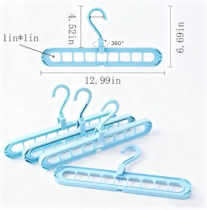 YZÉ BY YIZHE 【9-Space Saving Hangers】, 【Heavy Duty PP Plastic】 【Cascading Hanger Organizer 】 with Anti-Skid Foldable Design for Closet (Blue, 5)