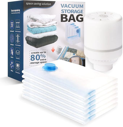 Vacuum Storage Bags for Clothing,With Electric Air Pump Space Saving Compression Bags,Waterproof, 80% Storage Reduction,6 Pack Vacuum Seal Bags(6 Pack Jumbo) for Clothes