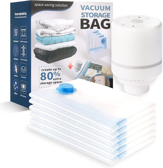 Vacuum Storage Bags for Clothing,With Electric Air Pump Space Saving Compression Bags,Waterproof, 80% Storage Reduction,6 Pack Vacuum Seal Bags(6 Pack Jumbo) for Clothes