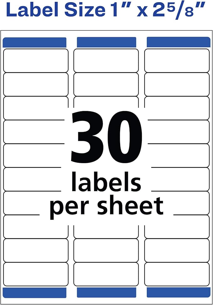 Avery Removable ID Labels, Sure Feed Technology, Removable Adhesive, 1" x 2-5/8", 5 Packs (6460)
