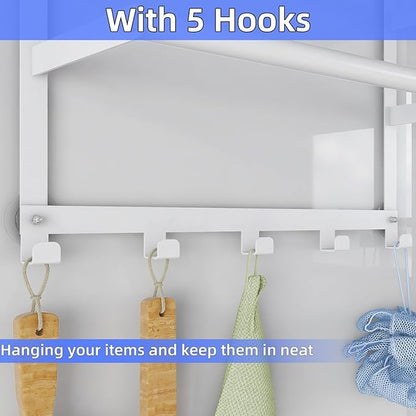Over The Door Towel Rack, Over Door Towel Racks for Bathroom Door with 5 Hooks, 3 Tier Towel Storage Hanger Holder for Bathroom Accessories, 16 Inch Towel Bar for Hanging Towels, White
