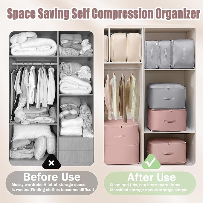 Space Saving Self Compression Organizer, 2025 New Ultra Space Saving Self Compression Organizer, Heavy Duty Moving Bags, Storage Tote for Space Saving (Blue, X-Large)