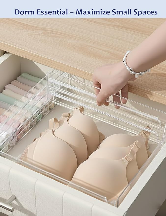 Clear Drawer Dividers with Adhesive Pads – Adjustable 3" High Plastic Organizers for Fridge, Bathroom, Dorm, RV, Clothes & Kitchen Drawers, Set of 5