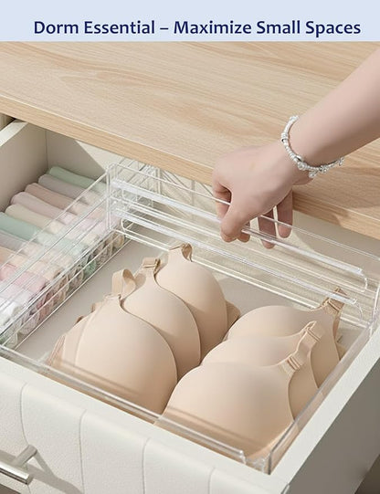 Clear Drawer Dividers with Adhesive Pads – Adjustable 3" High Plastic Organizers for Fridge, Bathroom, Dorm, RV, Clothes & Kitchen Drawers, Set of 5