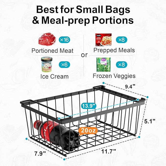 iSPECLE Freezer Organizer Bins - 4 Pack Stackable Deep Freezer Organizer Bins for 5 Cu.Ft Chest Freezer Easy Get Food from Bottom without Digging, Add Space Sort Store More Frozen Food, Black