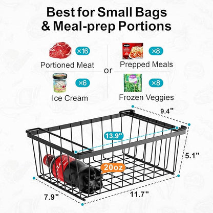 iSPECLE Freezer Organizer Bins - 4 Pack Stackable Deep Freezer Organizer Bins for 5 Cu.Ft Chest Freezer Easy Get Food from Bottom without Digging, Add Space Sort Store More Frozen Food, Black