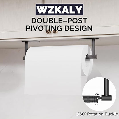 Black Paper Towel Holder Under Cabinet, Self Adhesive or Wall Mounted SUS304 Stainless Steel Paper Towel Holder for Kitchen, Bathroom, Farmhouse, Barbecue and Laundry (Matte Black)
