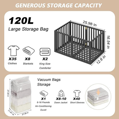 WISUCART 90 L Large Storage Bins, 2 Pack Clothes Storage Bins Foldable Closet Organizers Storage Containers for Clothing, Blanket, Comforters, Bed Sheets, Pillows and Toys(Black Tall (25"×16"x12"))