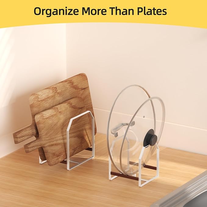 TIPSYTREE 4 Pack Plate Organizer for Cabinet, Arched Metal Dish Holder Rack, Plate Rack Organizer for Cupboard, Space Saver Dish Storage Rack, Holds 6–12 Inch Plates, 2 Large 2 Small, White