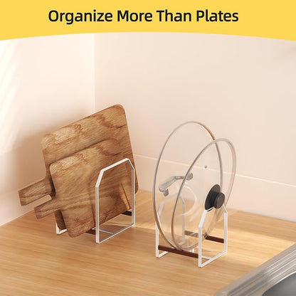 TIPSYTREE 4 Pack Plate Organizer for Cabinet, Arched Metal Dish Holder Rack, Plate Rack Organizer for Cupboard, Space Saver Dish Storage Rack, Holds 6–12 Inch Plates, 2 Large 2 Small, White