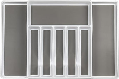 ELTOW Large Expandable Silverware Drawer Organizer, 8 Compartment Non-Slip & Adjustable Silverware Organizer for Drawer, Kitchen Organization for Utensils, Cutlery, Silverware Tray (White)