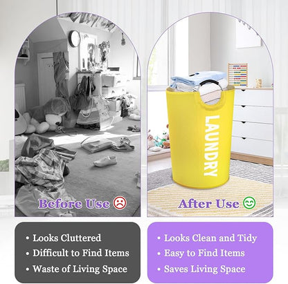 125L Large Laundry Basket with Handles, Foldable Clothes Hampers Stand Up Well, Portable Dirty Clothes Hamper, Rugged Laundry Basket for Flat, Dorm, Travel, Yellow