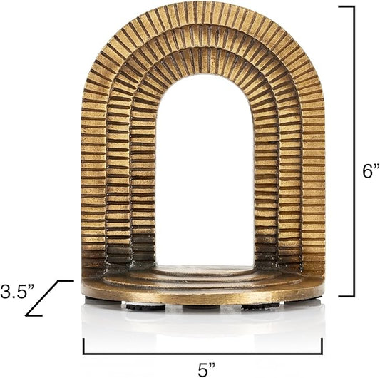 CRAFTSMAN ROAD Cast Iron Brick Arch Bookends Set, Antique Brass Book Ends, 2 Decorative Book Holders for Shelves or Bookcase, Stylish Brass, Non-Skid Anti-Slip Heavy Duty, Home Décor Gift