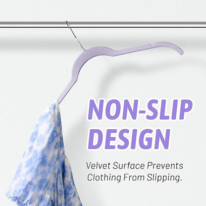 Sishynio 30 Pack Velvet Hangers - Non Slip Slim Hangers for Closet Organization, Space Saving Clothes Hangers with Notches for Dresses, Shirts(Purple)