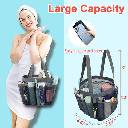 Fammart Mesh Shower Caddy Portable for College Dorm Room Essentials, 8-Pocket Large Shower Basket Tote Bag with 2 Handles for Toiletry, Bathroom, Beach, Camp, Gym