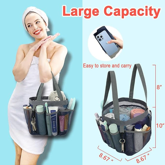 Fammart Mesh Shower Caddy Portable for College Dorm Room Essentials, 8-Pocket Large Shower Basket Tote Bag with 2 Handles for Toiletry, Bathroom, Beach, Camp, Gym