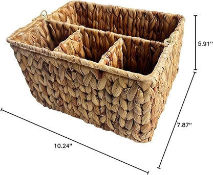 Divided Cutlery Holder Utensil Organizer Basket for Kitchen and Bathroom Storage with Handle for Spoons and Forks Practical Woven Design