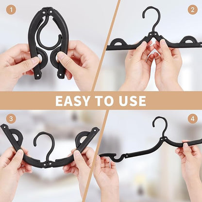 24Pcs Travel Hangers,Portable Folding Hanger,Lightweight Folding Hanger Non-Slip Travel Accessories for Clothes,Black Foldable Hangers Clothes Drying Rack for Home Outdoor Indoor