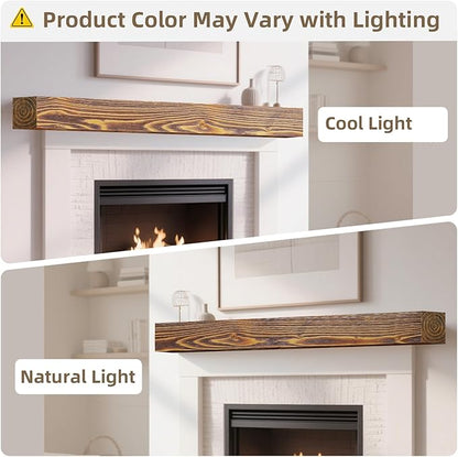 ROOMTEC Fireplace Mantel, 72" Floating Fireplace Shelves, Wall Mounted Wooden Display Shelving, Handcrafted Wood Brack, Natural Mantels Over Fireplace | 72" x 8" x 6" - Brown