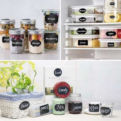 ONUPGO Chalkboard Labels-180pcs Waterproof Reusable Blackboard Stickers with 1 Liquid Chalk Marker for Mason Jars, Parties Decoration, Craft Rooms, Weddings, Storage, Organize Your Home & Kitchen