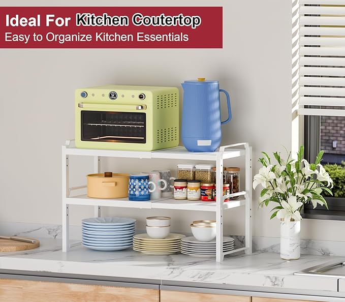 100 LBS Heavy Duty Kitchen Storage Shelf, 12 Inch Widened Cabinet Shelf Organizer For Dishes Spice Cups Small Appliances, Stackable Expandable Storage Shelves For Kitchen Cabinet Cupboard Pantry